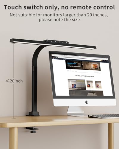 Clamp on Desk Lamp for Home Office, 24W Bright Light with Adapter | Touch Control Computer Lights, Flexible Gooseneck Stepless Dimming Table Lamp for Reading, Study, Workbench