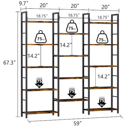 Shintenchi Large 5 Tier Bookshelf,Triple Bookcase, Tall Open Shelves - size: 5 Tier(Wide)