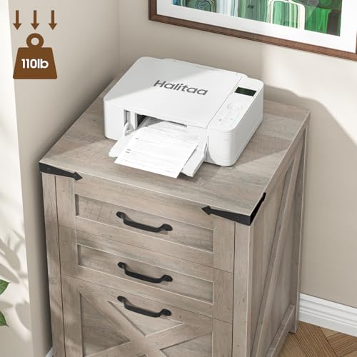 Small Farmhouse File Cabinet with 2 Drawers for Home Office, Rustic Grey | Halitaa Vertical Filing Cabinet Fits Letter and A4 Size, Farmhouse Printer Stand, Under Desk Wooden File Cabinet - color: Rustic Grey, size: 3 Drawers