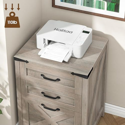 Small Farmhouse File Cabinet with 2 Drawers for Home Office, Rustic Grey | Halitaa Vertical Filing Cabinet Fits Letter and A4 Size, Farmhouse Printer Stand, Under Desk Wooden File Cabinet - color: Rustic Grey, size: 3 Drawers