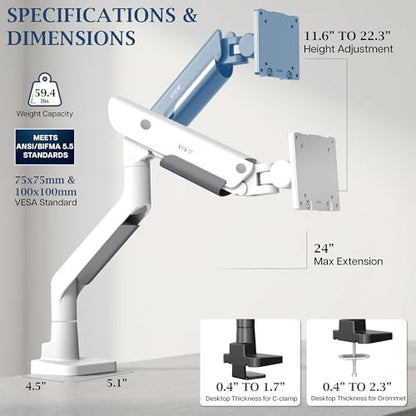 VIVO PRO Heavy Duty, Premium Ultra-Wide Monitor Tension Arm, Up to 57 inch Screens, Holds 59.4 lbs, Desk Mount Monitor Stand for Ultrawides, White, PRO-ST157W - color: White