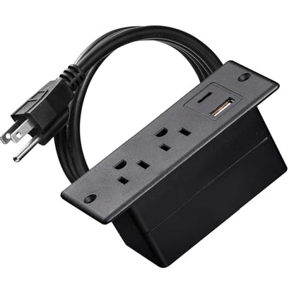 Recessed Power Strip with USB-C 20W and USB-A, 2 AC Outlets, in-Desk Flush Mount Power Strip, 125V 12A 1500W, for Desk Countertop Kitchen Island (Black, 4.9FT) - size: 4.9FT, style: 20W