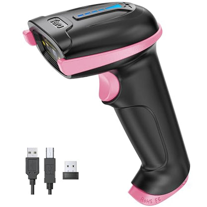 Tera Barcode Scanner with Battery Indicator: 1D Wireless, 5100 Pink | USB Wired 2.4G Wireless Reader, 2200mAh Battery, 1D Laser Scanning, IP54 Protection, Retail Checkout Warehouse Library School - color: 1D Pink