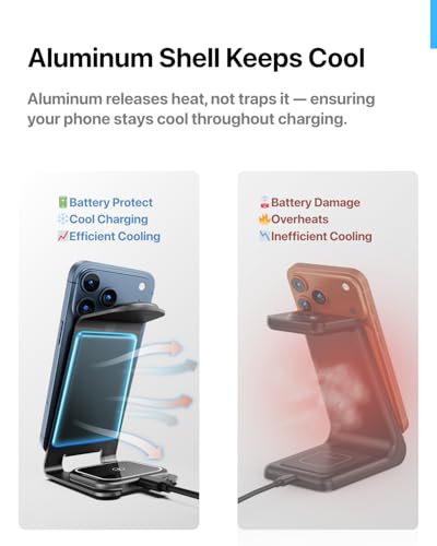 Intoval Aluminum 3 in 1 Wireless Charging Station for iPhone 17 16 15 14 13 12 11 Pro Max XR, Wireless Charger for Apple Watch 11 10 9 8 7 Ultra SE 3 2, Phone Charger for AirPods 4 Pro 2 3 (Blue) - color: Blue