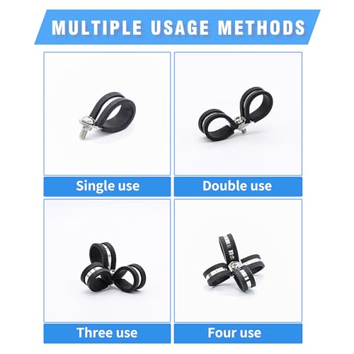 1" Cable Clamps, 20PCS, 304 Stainless Steel | Rubber Cushioned Insulated Loop, Riveted Reinforce, Anti-Vibration P-Clamp, For Wire, Hose, Tube & Conduit - size: cable clamp-1"(25.4mm) 20pcs