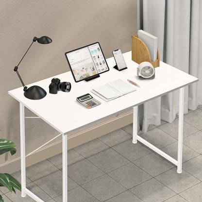YSSOA Computer Desk Home Office Work Study Writing Modern Simple Table with Headphone Hooks - color: Basic White, size: 40 Inch