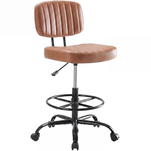 DUMOS Armless Drafting Chair, Standing Desk Chair, Rolling Stool - color: Brown