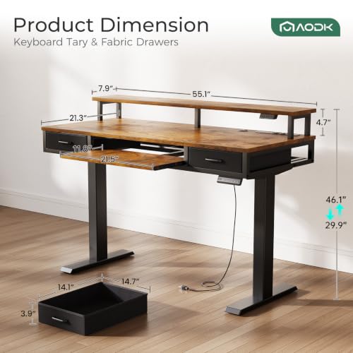AODK 55 Inch Standing Desk with Drawers & Keyboard Tray, Rustic Brown - color: Rustic Brown, size: 55 Inch