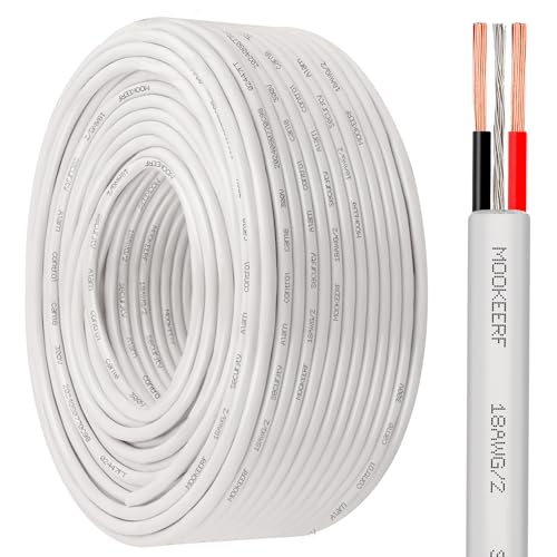 MOOKEERF 18 AWG 2 Conductor Stranded Shielded Plenum Cable 200FT 18/2 Shielded Wire White CL3P Jacket for Security/Alarm/Access Control/Sound-18AWG 2 Conductors Wire - size: 200FT, style: 18/2