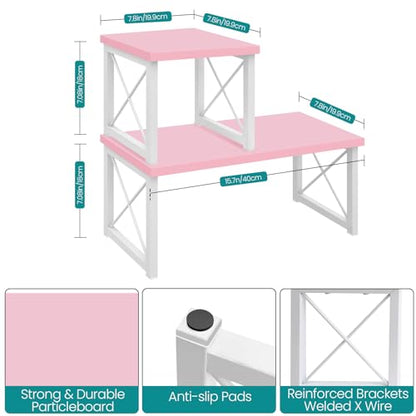 ELITEROO Desktop Shelf, 2 Tier Independent Stackable Desk Stand, Adjustable Freestanding Table Top Mini Bookshelf, Aesthetic Storage Organizers for Women/Girls/Daughter, Pink - color: Pink