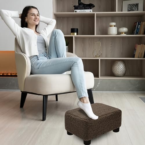 CAROLMADE Small Foot Stool Ottoman Footstool with Legs Under Desk Footrest for Living Room Bedroom and Office, Soft Brown - color: Soft Brown, size: 11"d X 15.4"w X 8.3"h