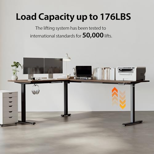 Agilestic 76 x 61 Inch L Shaped Electric Standing Desk, Dark Walnut - color: Dark Walnut, size: 75x61 Inch