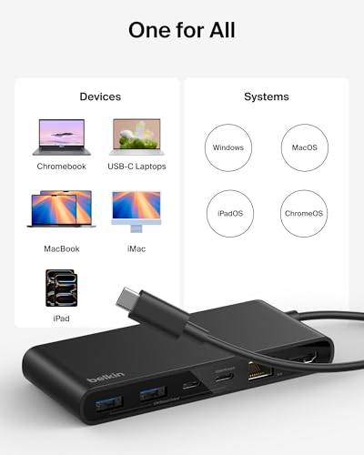Belkin USB-C Hub 8-Port 4K HDMI 100W PD for Neo MacBook, Windows & More | 2.5Gbps ethernet, 4K@60Hz display support, compatible with Neo MacBook, Windows, and Chromebook laptops - style: 8-in-1 USB-C Hub