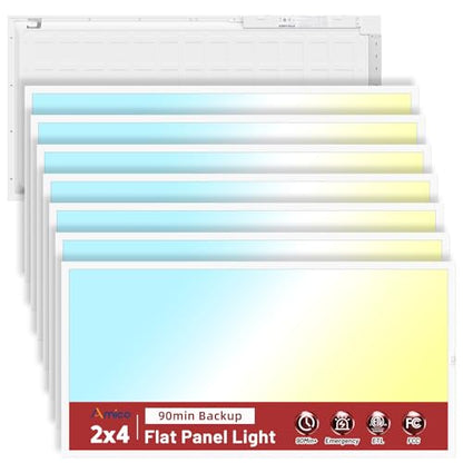 Amico 8Pack 2x4 LED Flat Panel Light with Emergency Battery Backup, ETL/FCC