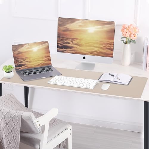 AFIING Leather Desk Mat, Beige, 31.5" x 17",Desk pad Protector - color: Beige, size: 31.5" x 17"