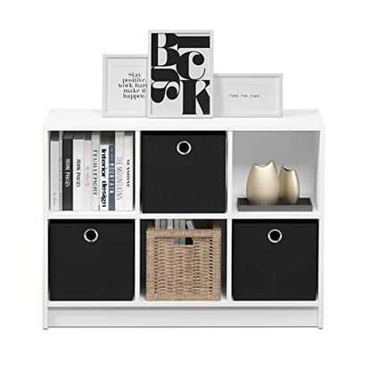Furinno Basic 6-Cube Book Shelf with Open Shelf, 3 x 2, White - color: White/Black, size: 6-Cube with Bin