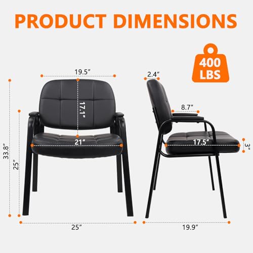 CLATINA Big Tall 400 lbs Waiting Room Chair with Padded Arms, Leather Office Guest Chairs No Wheels for Conference Reception Room and Elderly Home Desk Lobby Side Black, 2PK - color: Black, size: 2PK