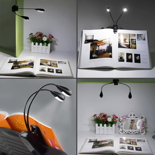 Joyzan Music Stand Light, Clip on LED Book Lights Dual Arm Reading Lamp | Eye Cared 360°Flexible Gooseneck USB Desk Rechargeable Clamp Mini Bed Bookworms Piano Player Travel Orchestra - size: 8 beads