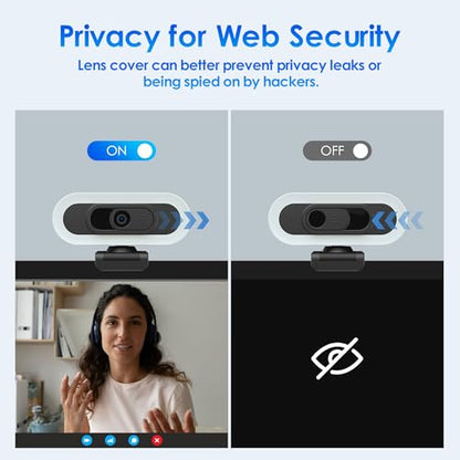 saylas 2K Webcam with Lights, HD Webcam for PC, 2K@60FPS Web cam with Microphone, 65° FOV, Autofocus, Noise Cancellation, Privacy Cover, Web Camera for Computer/Laptop, USB Streaming Computer Camera - color: 2K with light/65° FOV