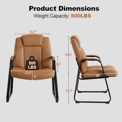 Okeysen Big & Tall Waiting Room Chairs Set of 6, PU Leather Reception Guest Chair with Padded Arm Rest, Office Desk Chair with Sled Base No Wheels, for Office Meeting, Conference Room, Lobby, 500lb - color: Brown, size: Set of 6
