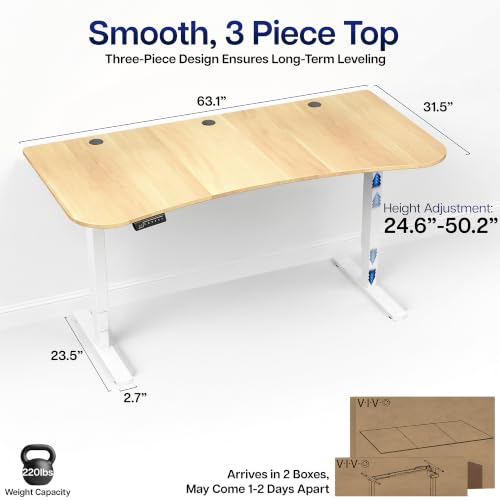 VIVO Light Wood 63 x 32 in Standing Desk, DESK-KIT-2EWC - color: Light Wood Top / White Frame, size: 63 x 32 inch