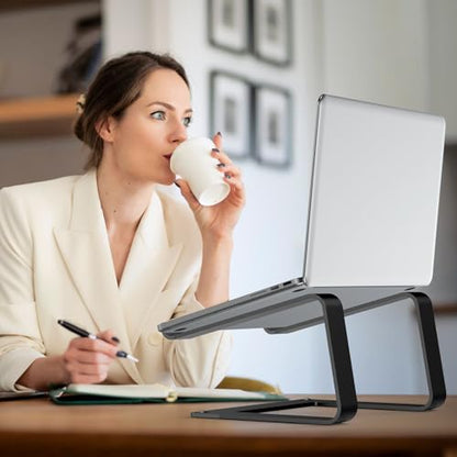 Tonmom Laptop Stand for Desk, Aluminum Laptop Riser Holder | Removable Metal Notebook Stand Ventilated Cooling Computer Riser Compatible with 10-15.6” Laptops