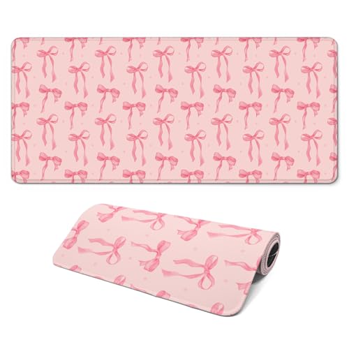 Large Computer Mouse Pad with Non-Slip Base for Desktop, Cute Gaming Mouse Mat with Stitched Edges, Long Extended Anime Mousepad for Laptop, 31.5 x 11.8 inches (Pink Bows) - color: Pink Bows