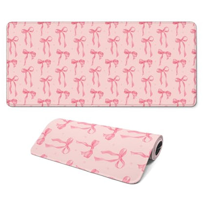 Large Computer Mouse Pad with Non-Slip Base for Desktop, Cute Gaming Mouse Mat with Stitched Edges, Long Extended Anime Mousepad for Laptop, 31.5 x 11.8 inches (Pink Bows) - color: Pink Bows