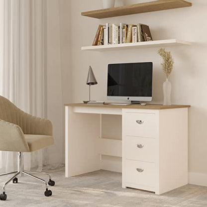 Lavish Home Computer Desk with 3-Drawer File Cabinet, White and Wood