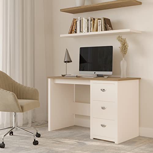 Lavish Home Computer Desk with 3-Drawer File Cabinet, White and Wood