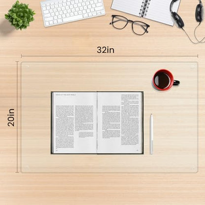 Tempered Glass Desk Pad to Protect Desk,Clear Office Desk Pad for Keyboard and Computer Monitor,Glass Desk Mat for Desktop Dry Erase,20 x 32 inch - size: 20" x 32"