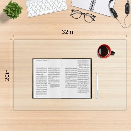 Tempered Glass Desk Pad to Protect Desk,Clear Office Desk Pad for Keyboard and Computer Monitor,Glass Desk Mat for Desktop Dry Erase,20 x 32 inch - size: 20" x 32"