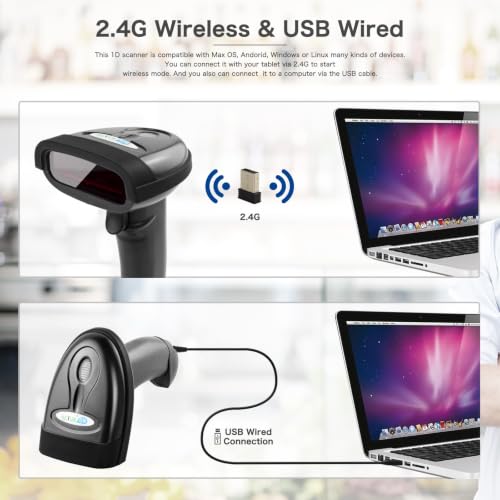 NETUM Wireless Barcode Scanner, Handheld 1D Laser Barcode Reader - color: NT-1698W