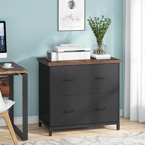 Tribesigns 2-Drawer File Cabinet, Wood Lateral Filing Cabinet for Office | A4, Letter Size, Engineered Wood, Two Drawer File Cabinet for Home Office, Brown and Black