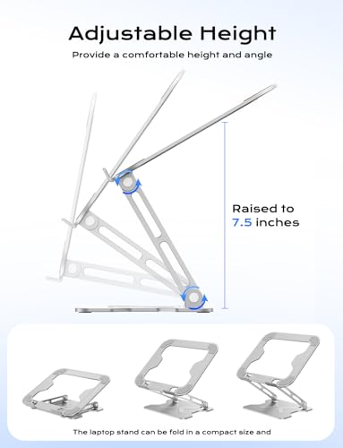 JCZT Adjustable Laptop Stand for Desk, Metal Foldable Laptop Riser, White | Ergonomic Portable Laptop Stand, Ventilated Cooling Computer Notebook Holder for MacBook Air Pro, All 10-16'' Laptops - color: White