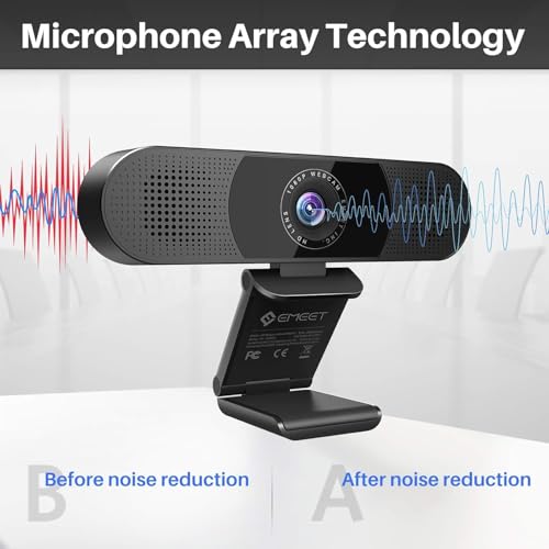 EMEET C980 PRO 3-in-1 1080P Webcam with Microphone and Speaker, 60°-98° FOV | Wide Angle Webcam w/ 4 Noise Cancel Mics 2 Speakers, Auto Low Light Correction W/Cover USB Camera for Online Conference/Class - style: 1080P with 4Mics 2Speakers