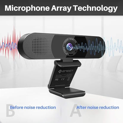 EMEET C980 PRO 3-in-1 1080P Webcam with Microphone and Speaker, 60°-98° FOV | Wide Angle Webcam w/ 4 Noise Cancel Mics 2 Speakers, Auto Low Light Correction W/Cover USB Camera for Online Conference/Class - style: 1080P with 4Mics 2Speakers