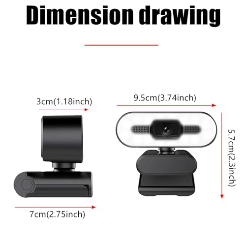 1080P HD Webcam with Microphone, Computer Web Camera Wide Angle with Adjustable Ring Light for Wins for OS X, USB Webcam for Video Streaming Conference
