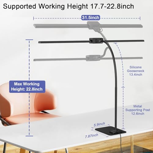 24W Led Desk Lamps with Base for Office Home, 31.5-in Double Head, Black - color: Base-Black