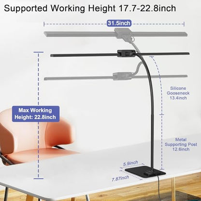 24W Led Desk Lamps with Base for Office Home, 31.5-in Double Head, Black - color: Base-Black