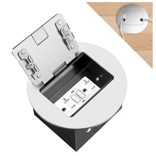 Recessed Floor Outlet with 20 Amp GFCI Tamper Resistant Receptacles | Round Hidden Outlet Kit Electrical Waterproof Cover Box for Home Renovation,UL Listed,Silver - color: Silver, size: GFCI Outlet-1 Pack