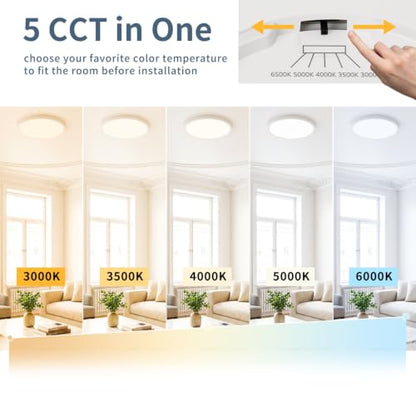 2 Pack 7.1 inch LED Flush Mount Ceiling Light, 5CCT&15W(White) | 1500Lm,0.67 Ultra Thin, Low Profile,Round Ceiling Light Fixture for Living Room,Bedroom, Kitchen, Closet, Hallway,Hallway - color: White, size: 7.1"-2pack