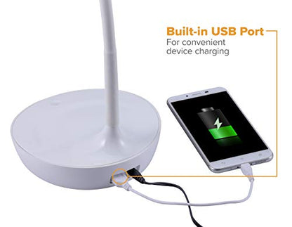 Bostitch Office KT-VLED1502-WHITE Gooseneck LED Desk Lamp with USB Charging Port, Dimmable, White - color: White, style: Old Version