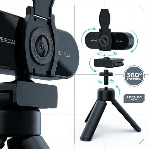 4K HD Webcam with Microphone, Noise Cancellation, Privacy Cover, Wide-Angle Lens, Auto Light Correction, Plug & Play USB Webcam for Laptop, Desktop, PC, Mac, Zoom, Skype, Streaming