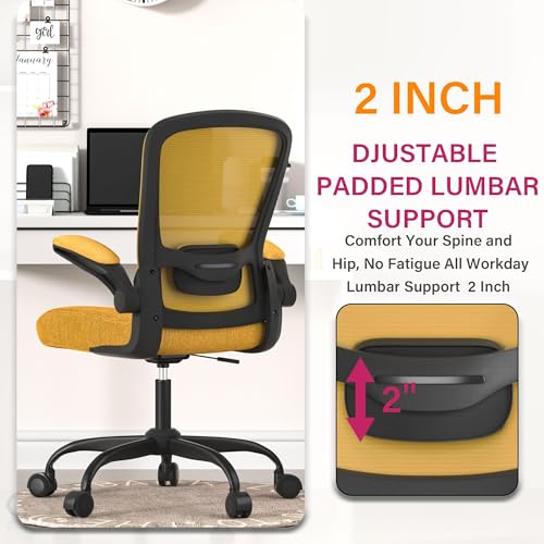 Mimoglad Office Chair, Ergonomic Desk Chair with Adjustable Lumbar Support, High Back Mesh Computer Chair with Flip-up Armrests- Task Chairs, Executive Chair for Home Office - color: Gold