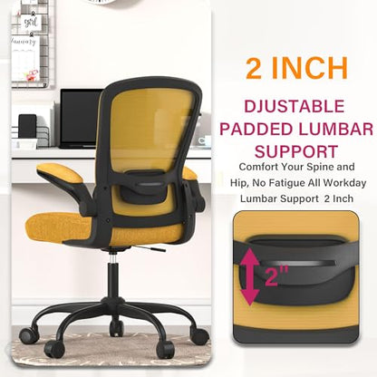 Mimoglad Office Chair, Ergonomic Desk Chair with Adjustable Lumbar Support, High Back Mesh Computer Chair with Flip-up Armrests- Task Chairs, Executive Chair for Home Office - color: Gold