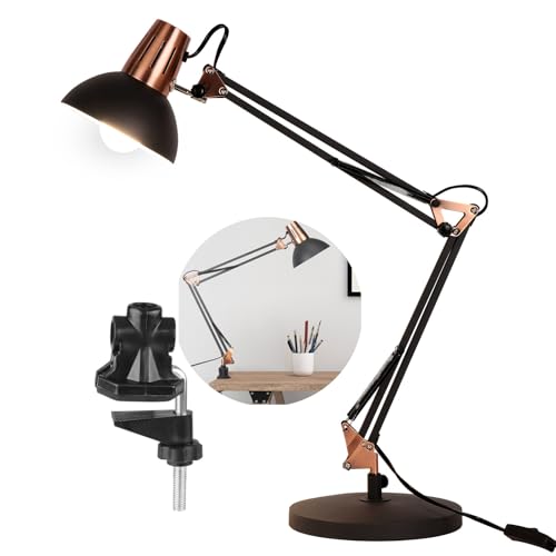 FIRVRE Black Retro Metal Swivel Arm Desk Lamp Adjustable Architect Morden Table Lamp High Task Lamp with Switch for Bedroom Study Room Home Office - color: sandy-black4