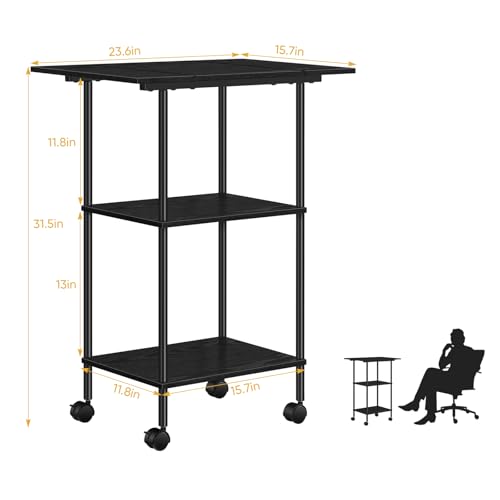 Black Large Printer Stand with Storage 3 Tier Rolling Printer Cart - color: Black
