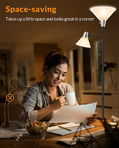 LEPOWER Floor Lamp, Bright Standing Lamp with Replaceable 3000K LED Lights - style: Floor Lamp (2 heads)