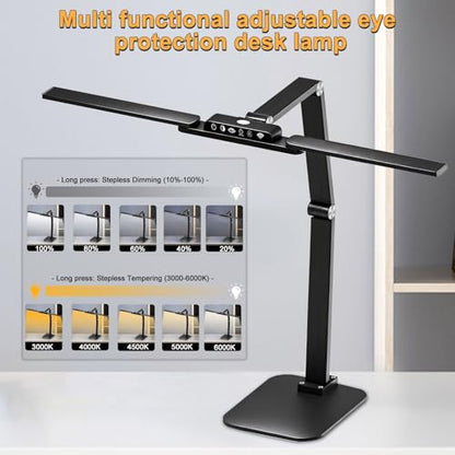 NUNET 24W LED Desk Lamp with 2-in-1 Weighted Base & Clamp, 26.8" Dual Monitor Light Bar, Remote, Eye-Caring Red Light Beads, Stepless Dimming, Adjustable Architect Swing Arm for Home Office, Black | Weighted base option, remote control, eye-caring red bea